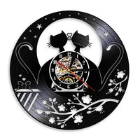 horloge murale vinyle avec deux chats lune sur disque vinyle