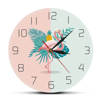 horloge murale tropicale avec un flamand rose originale et moderne avec cadran 30 cm décorative