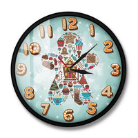 Horloge murale pain d’épices avec décorations de Noël, chiffres en forme de biscuits et fond de cadran vert clair, disponible avec ou sans cadran noir cuisine