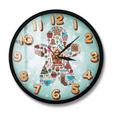 Horloge murale pain d’épices avec décorations de Noël, chiffres en forme de biscuits et fond de cadran vert clair, disponible avec ou sans cadran noir cuisine