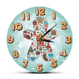Horloge murale pain d’épices avec décorations de Noël, chiffres en forme de biscuits et fond de cadran vert clair, disponible avec ou sans cadran noir