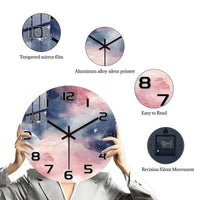 Horloge Murale Bleu Rose Aquarelle