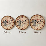 diamètre 30 cm - 35 cm-40 cm de une horloge murale cappuccino vintage rouge et bois veilli pour la cuisine avec une cafetière et deux tasses de café avec écriture family tradition cafe cappucciono