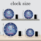 Guide des tailles et dimensions disponibles pour l'horloge murale gaming pour salon ou bureau.