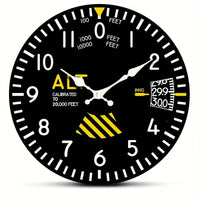 Horloge murale instrument avion ronde noire style altimètre d'avion vintage avec cadran instrument de bord, inscriptions jaunes et blanches 20 000 feet et aiguilles rétro pour décoration aviation