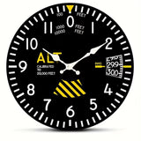 Horloge murale instrument avion ronde noire style altimètre d'avion vintage avec cadran instrument de bord, inscriptions jaunes et blanches 20 000 feet et aiguilles rétro pour décoration aviation