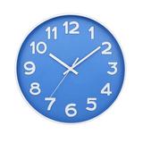 Horloge miroir bleu clair ronde de 30 cm, au design moderne, avec aiguilles blanches, idéale pour la cuisine, la chambre ou le salon.