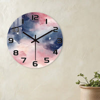 Horloge Murale Bleu Rose Aquarelle