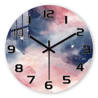 Horloge Murale Bleu Rose Aquarelle