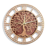 Horloge murale en bois Arbre de Vie avec un arbre décoratif au centre du cadran, composé de branches et de feuilles en relief. Son fond en bois plus foncé met en valeur la silhouette de l’arbre et apporte une belle profondeur au design. Les chiffres romains donnent un style élégant tandis que les aiguilles jaunes offrent un contraste lumineux. Cette horloge murale bois légère et facile à installer est idéale pour décorer un salon, une chambre ou une entrée. 