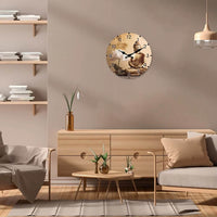 Horloge murale Bouddha Sakyamuni avec fleur de lotus blanche, fond beige éclatant aux nuances douces, décoration spirituelle pour yoga et bien-être, 30, 35 ou 45 cm, idéale pour salon