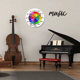 Horloge murale Cycle des Quintes colorée avec tonalités, notes et accords musicaux sur le cadran dans une pièce musicale