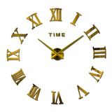 Grande horloge murale DIY dorée à chiffres romains couleur doré or jaune decorative interieure geante