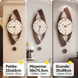 mesure et diamètre des 3 modès d'horloges murales contemporaines au design unique en bois et acrylique 