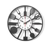 Horloge murale cuisine avec accessoires culinaires et ustensiles décoratifs pour le mur de cuisine