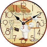 Horloge murale décorative de cuisine vintage avec un chef boulanger buvant un café French Roast