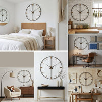 Inspiration de décoration d'intérieur présentant une horloge murale intégrée dans 6 ambiances différentes.