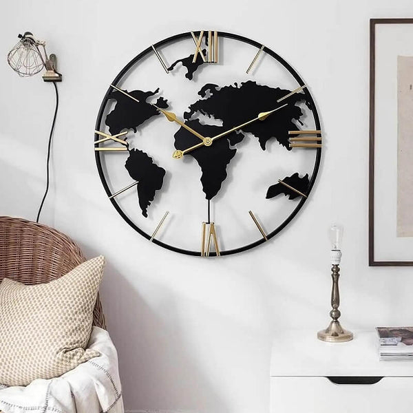 horloge-murale-design-carte-du-monde-ronde-noir