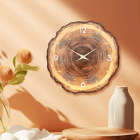 Horloge murale design en bois brut effet tronc d'arbre naturel pour décoration intérieure