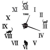 Horloge Murale Chat 3D avec Chiffres Romains