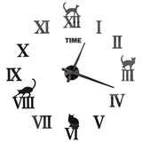 Horloge Murale Chat 3D avec Chiffres Romains