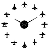 Grande horloge murale design aviation noire en kit DIY effet 3D