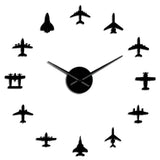 Grande horloge murale design aviation noire en kit DIY effet 3D