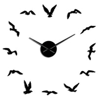 Grande horloge murale stickers noirs forme d'oiseaux en vol auticollant 3D décorative