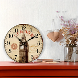 Horloge murale London vintage avec Big Ben et inscription London sur le cadran, décoration inspirée de l’Angleterre et de la capitale britannique dans la chambre