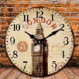 Horloge murale London vintage avec Big Ben et inscription London sur le cadran, décoration inspirée de l’Angleterre et de la capitale britannique dans le salon