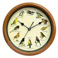 Horloge murale oiseaux chantant en bois style naturaliste brun