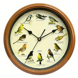 Horloge murale oiseaux chantant en bois style naturaliste brun