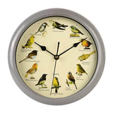 Horloge murale oiseaux chantant gris style naturaliste