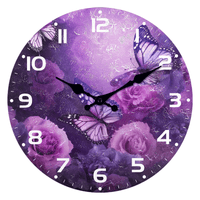 Horloge murale avec cinq papillons et fleurs mauves et violettes de 30 cm, style moderne et original, idéale pour chambre d’enfant, salon, enfant ou adulte.