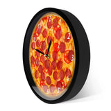Horloge murale pizza pepperoni italienne originale 30 cm avec cadran noir sur le coté