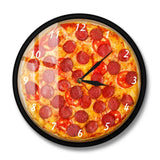 Horloge murale pizza pepperoni italienne originale 30 cm avec cadran noir