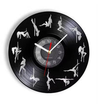 Horloge murale disque vinyle plein pole dance silhouettes heures 12 positions.