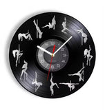 Horloge murale disque vinyle plein pole dance silhouettes heures 12 positions.