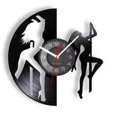 Horloge murale vinyle pole dance demi-disque contraste silhouettes positives-négatives.