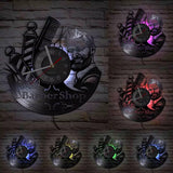 Horloge murale en vinyle avec rétroéclairage LED, portrait d'un homme barbu, enseignes de barbier et texte Barber Shop pour vitrine.