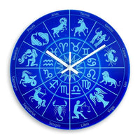 Horloge murale signes astrologiques bleue avec les 12 signes du zodiaque et symboles astrologiques