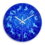 Horloge murale signes astrologiques bleue avec les 12 signes du zodiaque et symboles astrologiques