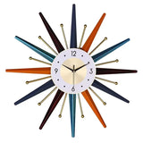 Horloge murale soleil design grande multicolore avec rayons géométriques et détails dorés style moderne