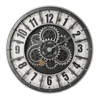 Horloge murale style industrielle rétro avec chiffres arabes classiques, cadran blanc et mécanisme à engrenages apparent