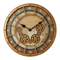 Horloge murale style industrielle rétro avec fond planisphère mappemonde, design vintage, chiffres et engrenages apparents