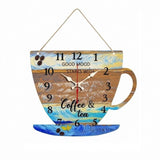 Horloge murale ORIGINALE en forme de tasse de café avec une peinture style Van Gogh, inscription Good Mood Starts With Coffee & tea