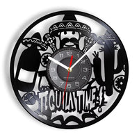 Horloge murale Tequila  Time en vinyle 30 cm avec Mexicain, bouteille de tequila, cactus, sombrero et guitare, décoration originale pour salon, chambre ou bar