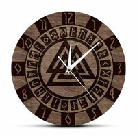 Horloge murale Valknut Viking effet bois avec symbole d'Odin et runes nordiques