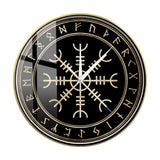 horloge murale Valnuuk style nordique cadran noir brillant avec boussole nordique et symboles runiques dorés effet verre protecteur avec cadran