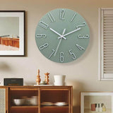 Horloge murale verte sauge  de 30 cm avec aiguilles et chiffres blancs, style moderne et design, décoration pour salon,